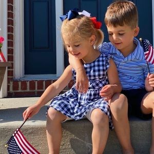Mayoral Girls Navy Gingham Cross Back Ruffle Sleeve Dress with Bow Front Size 4T